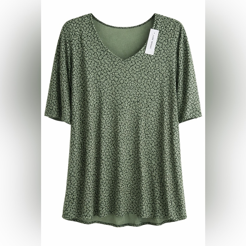 NWT Lane Bryant Floral Tunic Blouse Size 22/24 Stretch V-Neck Plus Size
